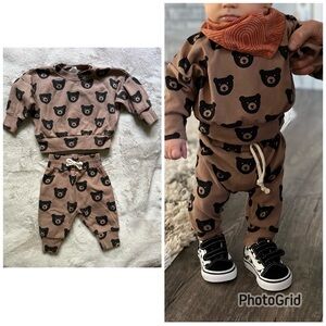 Little One Shop Brown Bear Cotton Pants Sweatshirt Set 0-3M